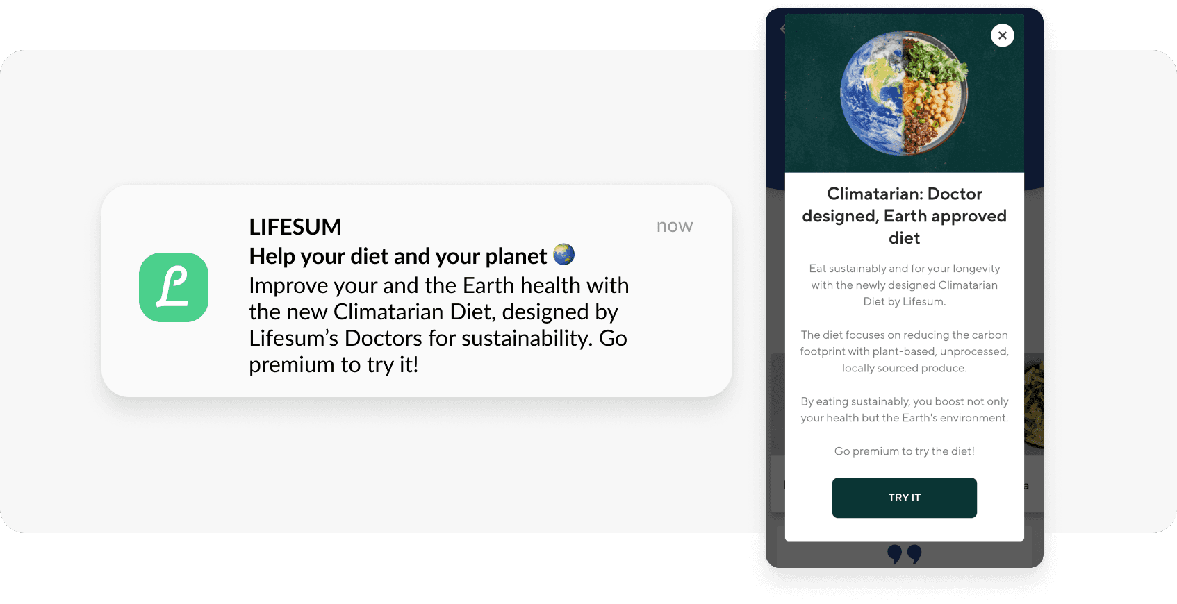 Special offer push-notification and in-app from a nutrition app