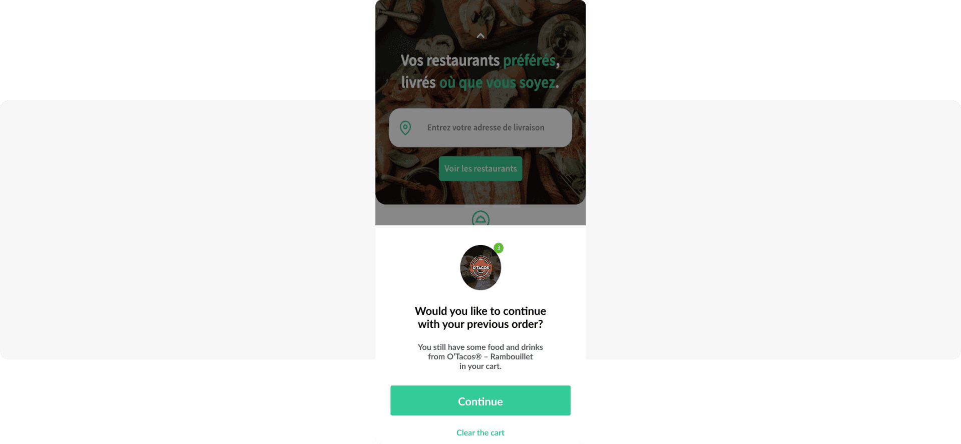 Message to recover an abandoned cart - Glovo food delivery app