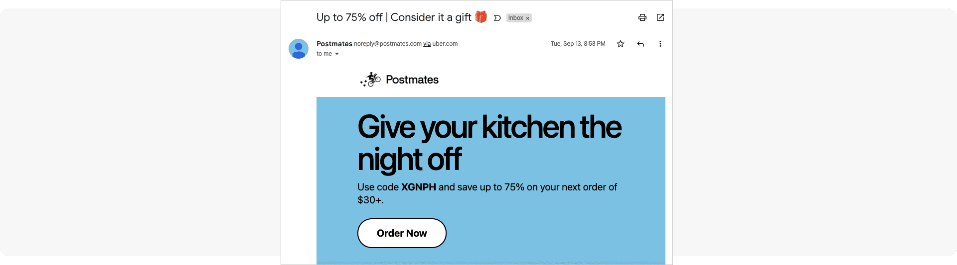 Re-engagement email - Postmates food delivery app