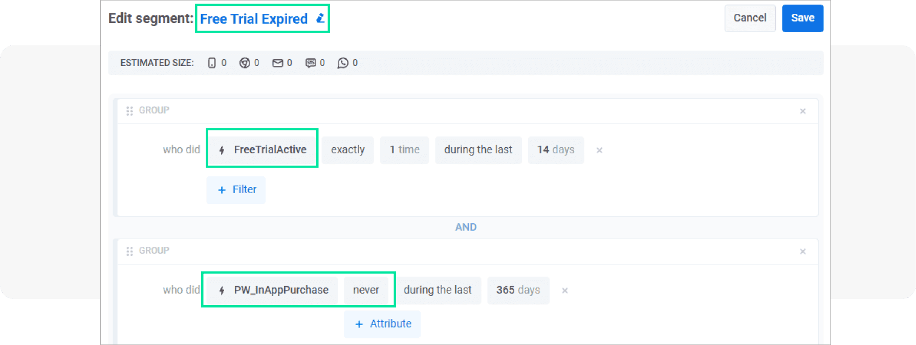 Pushwoosh segment builder free trial users segment