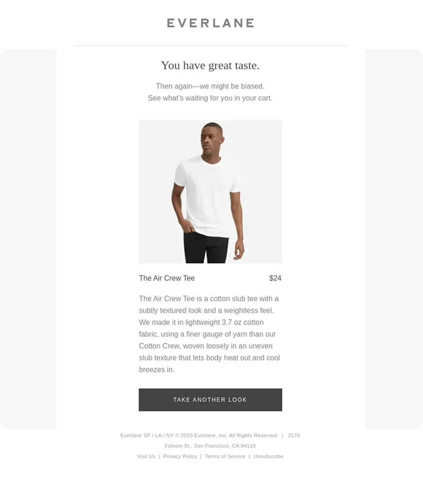 Abandoned cart promo email example