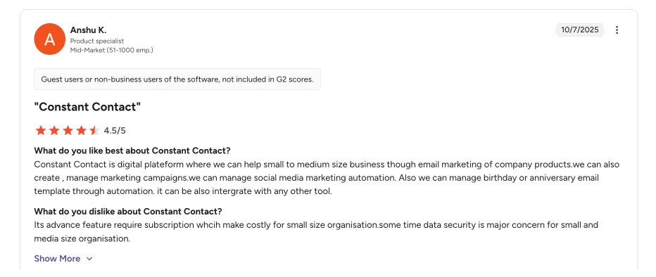 ConstantContact customer engagement tool review